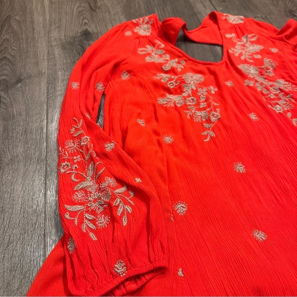 Free People Sweet Tennessee Red Floral Embroidered Mini Tunic Dress S Boho Beach - Picture 14 of 14
